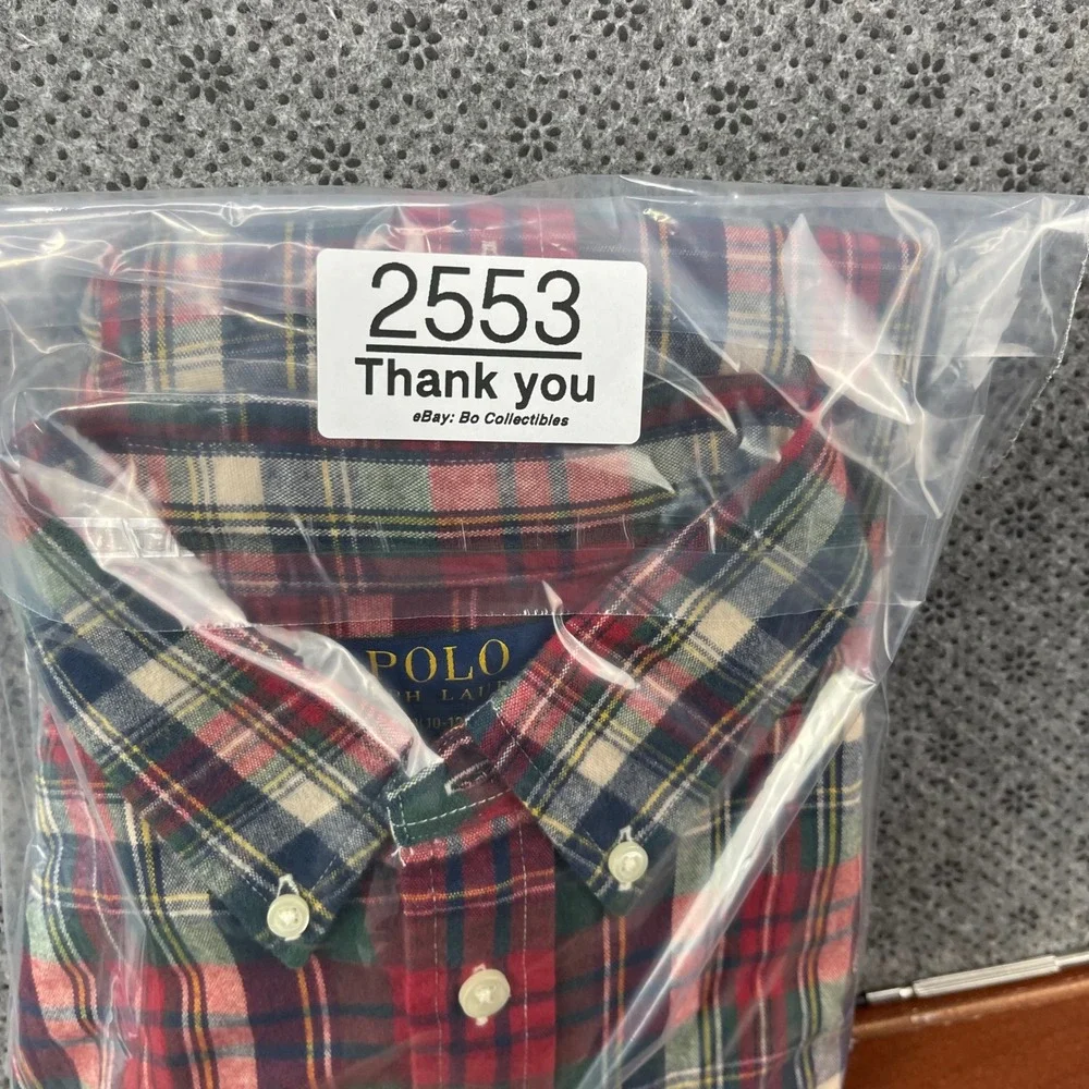 NEW Polo Ralph Lauren Boys Red Green Tartan Plaid Button Down Shirt Size M 10-12